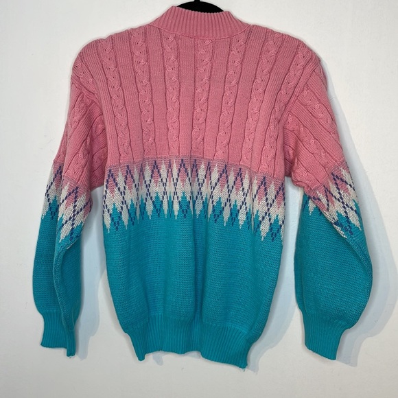 Vintage pastel diamond argyle print cable mock neck sweater - Picture 7 of 8
